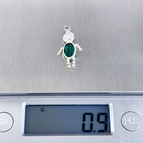 Vintage Sterling Silver 925 Green Cubic Zirconia Boy Charm Pendant - Picture 5 of 6
